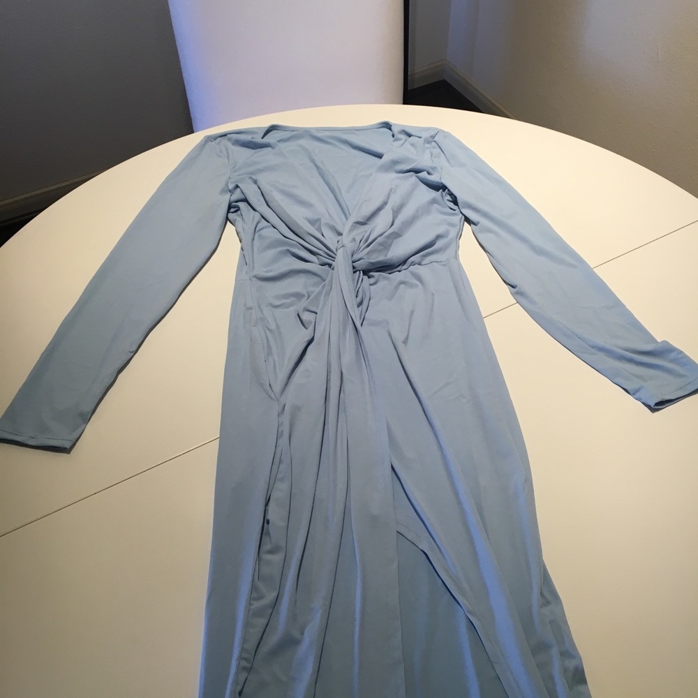 Long sleeves light blue dress. Semi-formal, casual